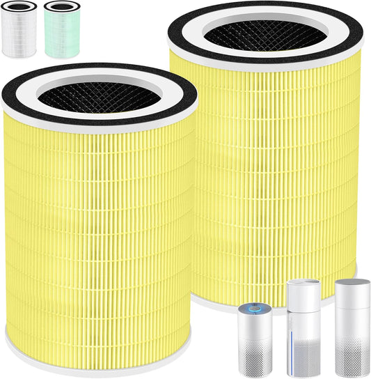 Kilo True HEPA Pet Allergy Replacement Filter for Afloia Air Purifier Kilo,Kilo Plus,Kilo PRO,MIRO,MIRO PRO and MORENTO MR-Kilo/Kalo,360° 3-Stage Filtration,2 Pack,Yellow