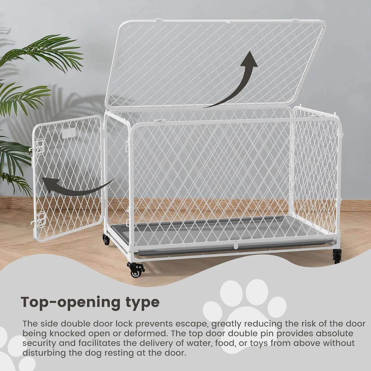 36 Inch Collapsible Dog Crate with Diamond Mesh, No-Tool Assembly Foldable Dog Kennel with 4 Lockable Wheels,Removable Tray,Portable Dog Cage for Medium/Large Dogs, Space-Saving, Indoor Outdoor Use