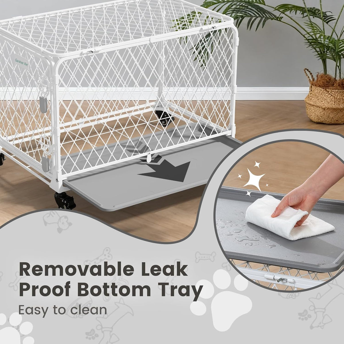 36 Inch Collapsible Dog Crate with Diamond Mesh, No-Tool Assembly Foldable Dog Kennel with 4 Lockable Wheels,Removable Tray,Portable Dog Cage for Medium/Large Dogs, Space-Saving, Indoor Outdoor Use