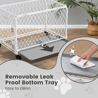 36 Inch Collapsible Dog Crate with Diamond Mesh, No-Tool Assembly Foldable Dog Kennel with 4 Lockable Wheels,Removable Tray,Portable Dog Cage for Medium/Large Dogs, Space-Saving, Indoor Outdoor Use