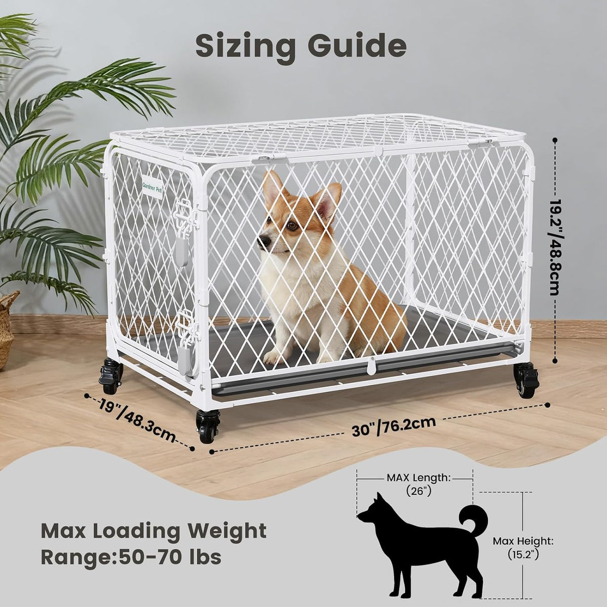 36 Inch Collapsible Dog Crate with Diamond Mesh, No-Tool Assembly Foldable Dog Kennel with 4 Lockable Wheels,Removable Tray,Portable Dog Cage for Medium/Large Dogs, Space-Saving, Indoor Outdoor Use