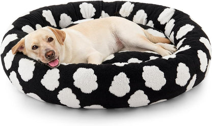 Jacquard Donut Round Dog Beds Medium Sized Dog,Blue 30x30x8in, Removable Washable Cover, Cute Pattern, Ultra Soft Fluffy Calming Pet Bed with Thick Supportive Bolster