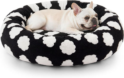 Jacquard Donut Round Dog Beds Medium Sized Dog,Blue 30x30x8in, Removable Washable Cover, Cute Pattern, Ultra Soft Fluffy Calming Pet Bed with Thick Supportive Bolster