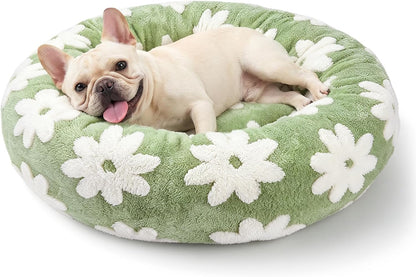 Jacquard Donut Round Dog Beds Medium Sized Dog,Blue 30x30x8in, Removable Washable Cover, Cute Pattern, Ultra Soft Fluffy Calming Pet Bed with Thick Supportive Bolster