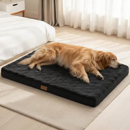 Orthopedic Large Dog Bed Washable Pet Crate Mat 36''X24'' Black