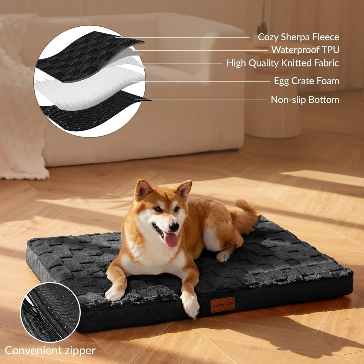 Orthopedic Large Dog Bed Washable Pet Crate Mat 36''X24'' Black