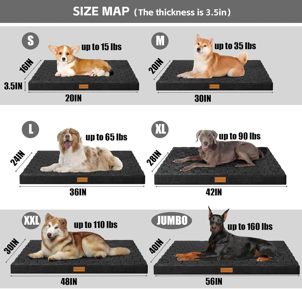Orthopedic Large Dog Bed Washable Pet Crate Mat 36''X24'' Black