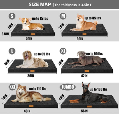 Orthopedic Large Dog Bed Washable Pet Crate Mat 36''X24'' Black