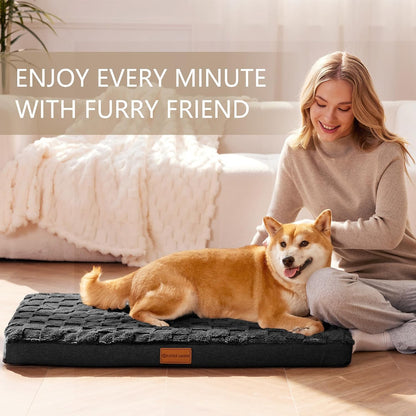 Orthopedic Large Dog Bed Washable Pet Crate Mat 36''X24'' Black