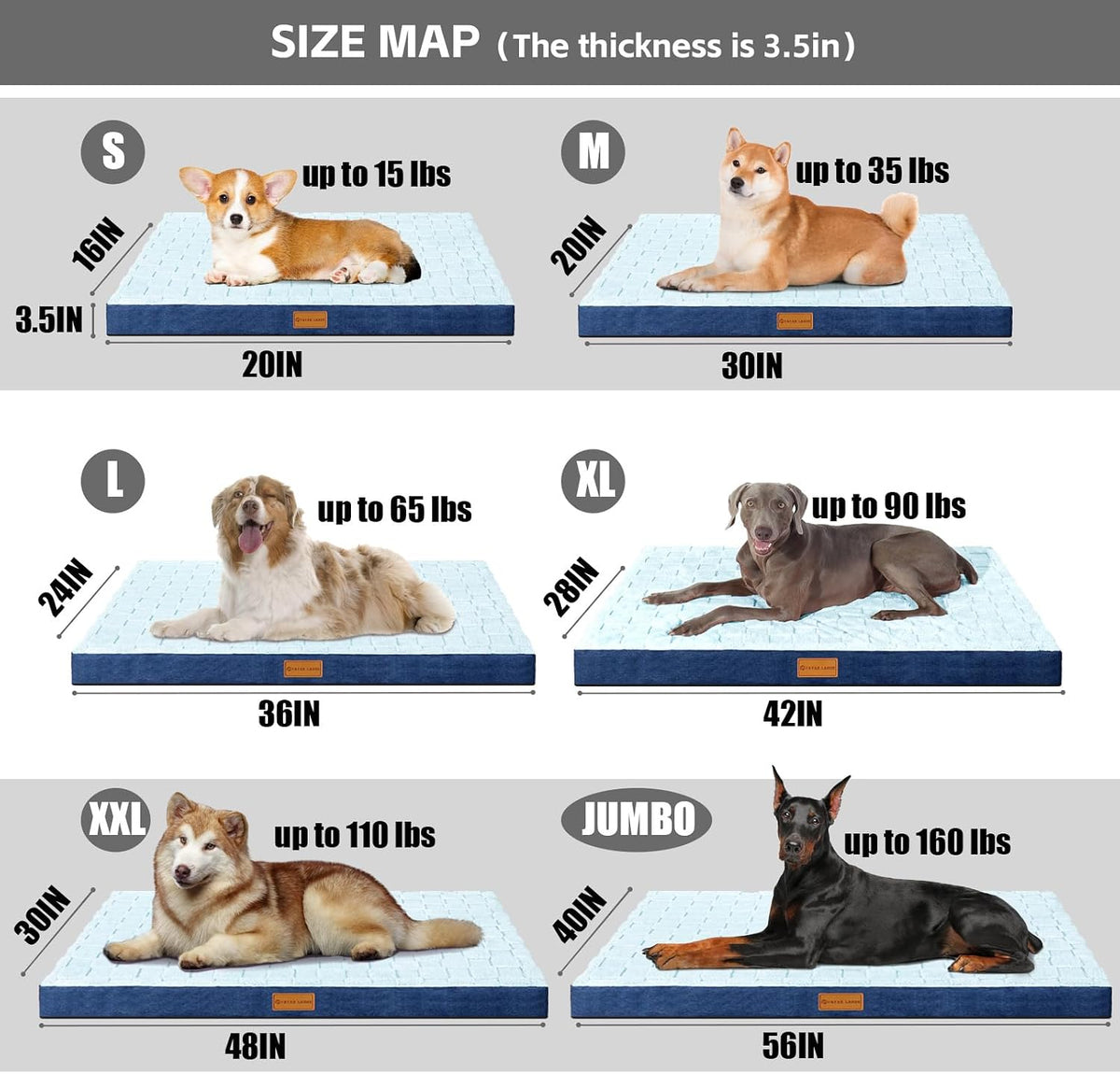 Orthopedic Large Dog Bed Washable Pet Crate Mat 36''X24'' Black