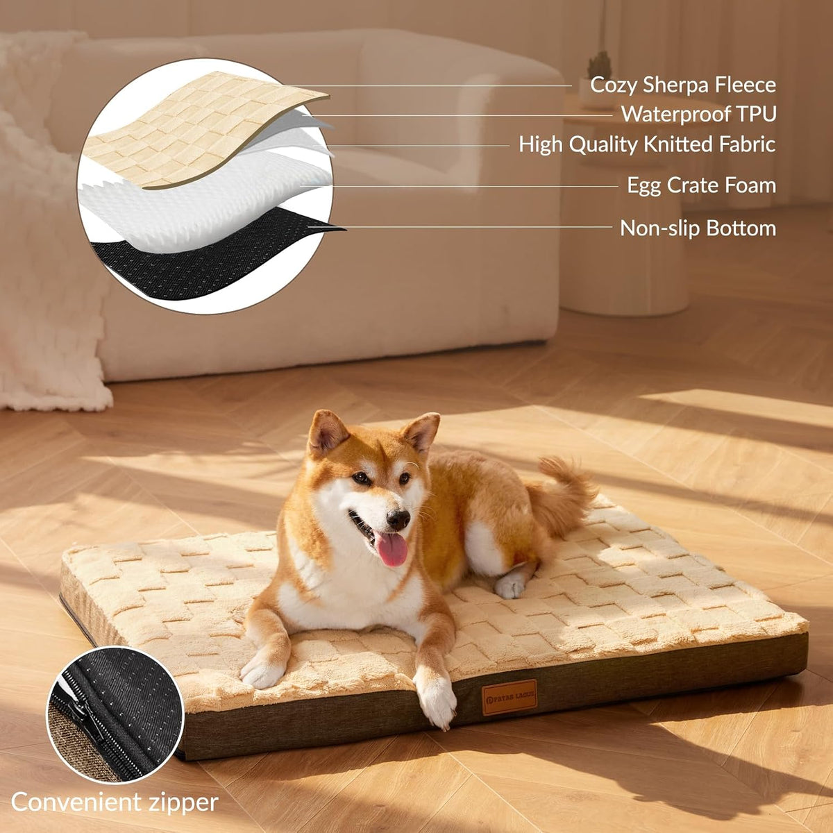 Orthopedic Large Dog Bed Washable Pet Crate Mat 36''X24'' Black