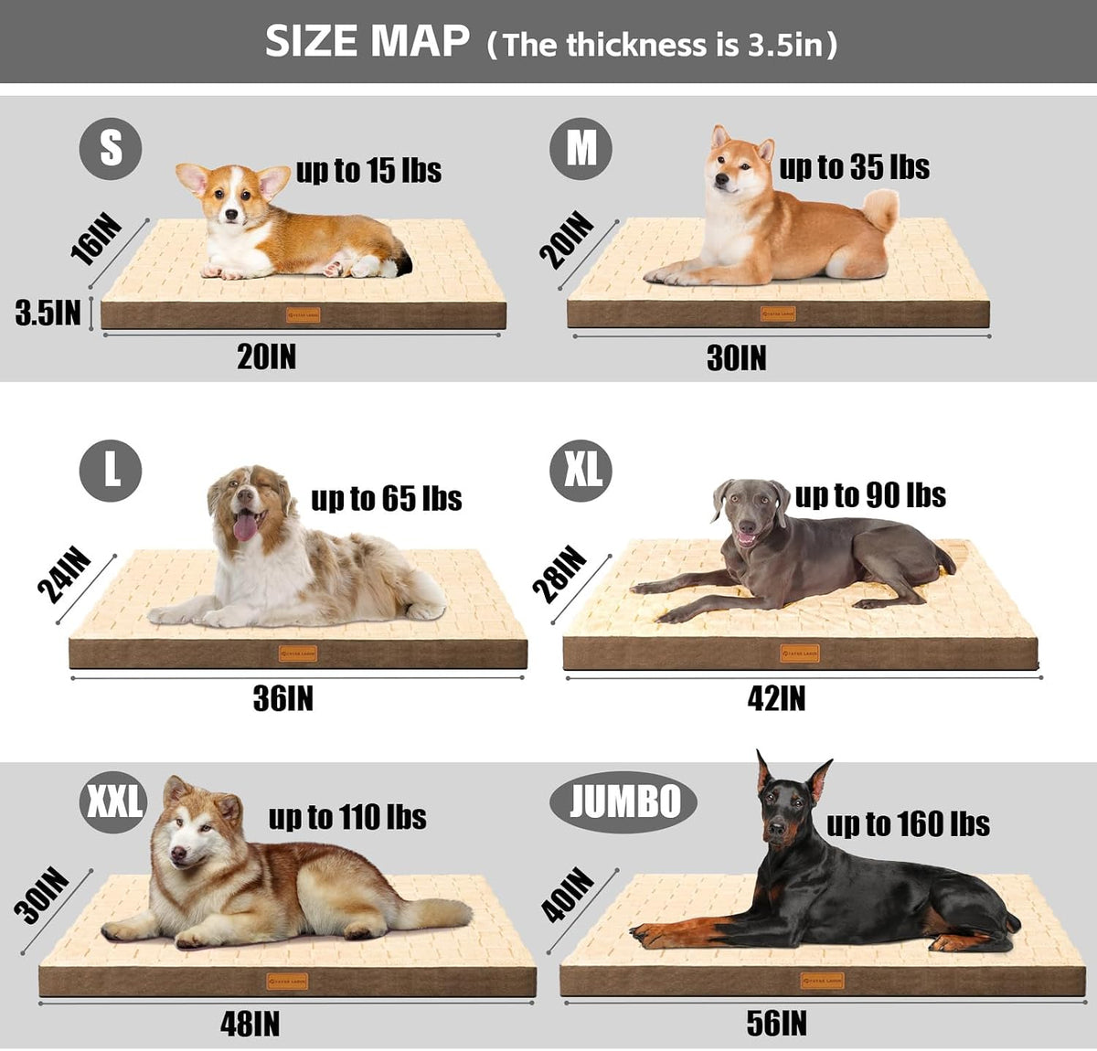 Orthopedic Large Dog Bed Washable Pet Crate Mat 36''X24'' Black