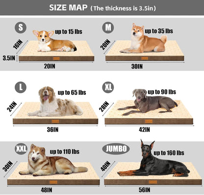 Orthopedic Large Dog Bed Washable Pet Crate Mat 36''X24'' Black