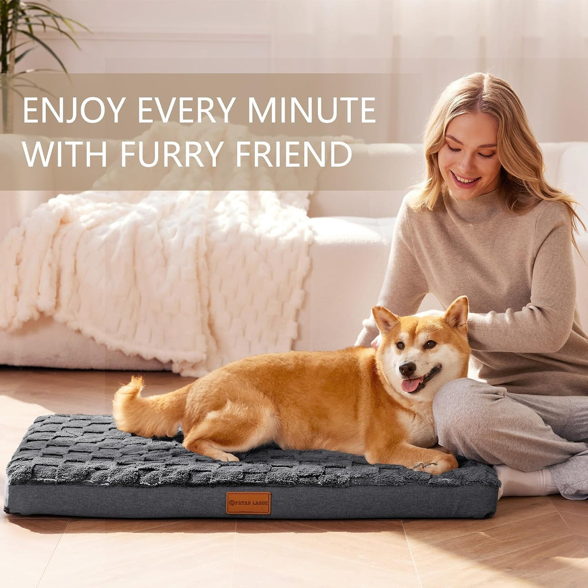 Orthopedic Large Dog Bed Washable Pet Crate Mat 36''X24'' Black