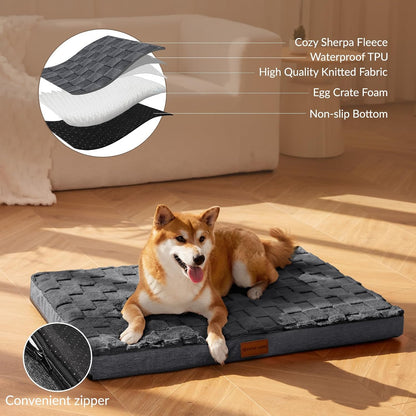 Orthopedic Large Dog Bed Washable Pet Crate Mat 36''X24'' Black