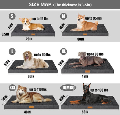 Orthopedic Large Dog Bed Washable Pet Crate Mat 36''X24'' Black