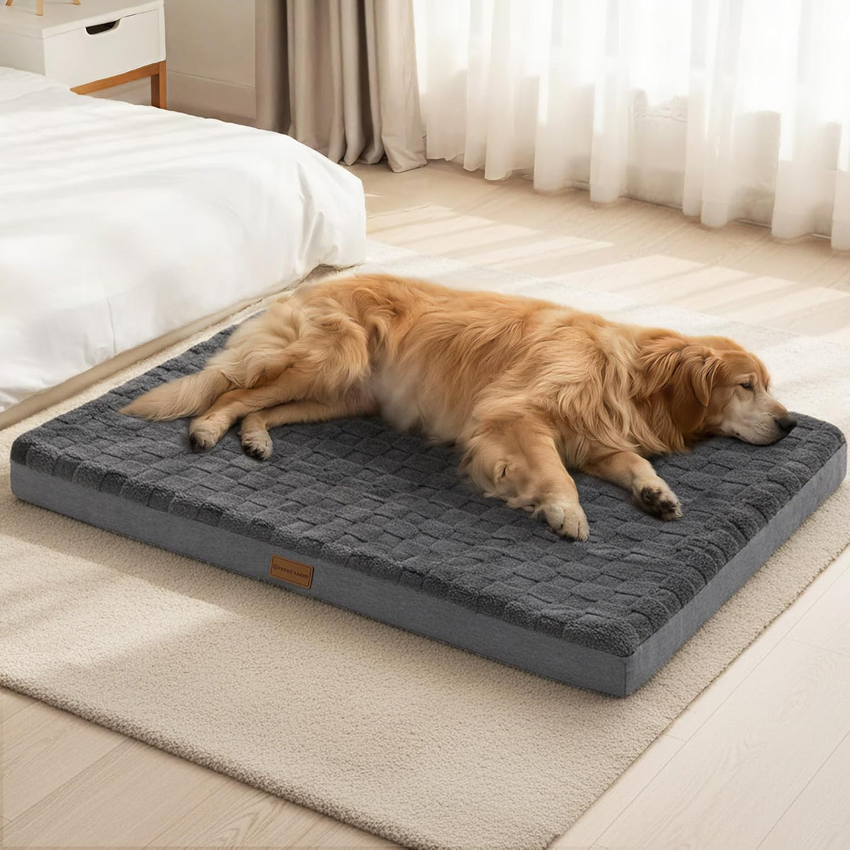Orthopedic Large Dog Bed Washable Pet Crate Mat 36''X24'' Black