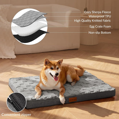 Orthopedic Large Dog Bed Washable Pet Crate Mat 36''X24'' Black