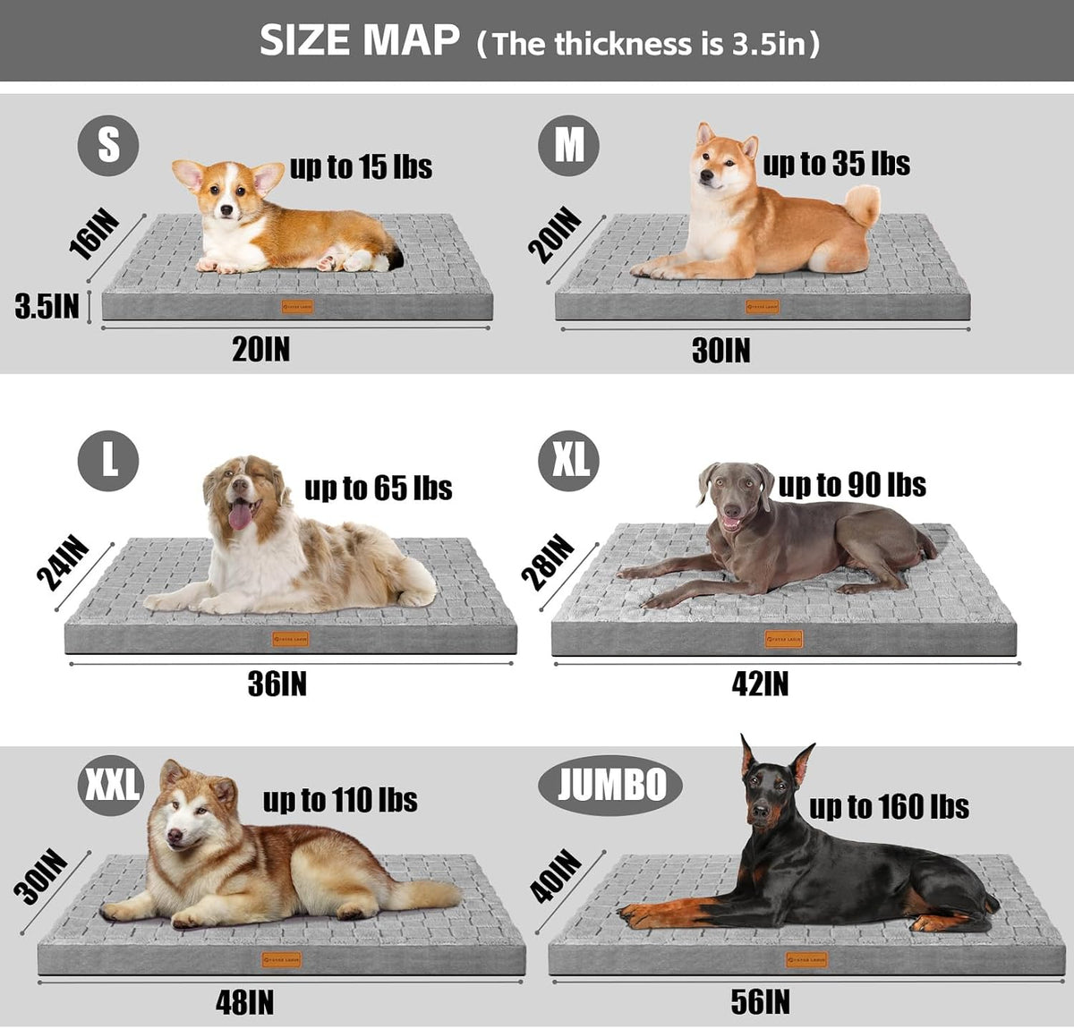 Orthopedic Large Dog Bed Washable Pet Crate Mat 36''X24'' Black
