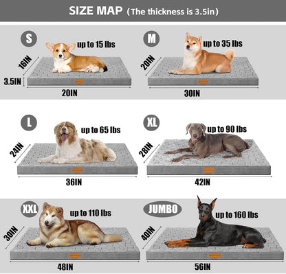 Orthopedic Large Dog Bed Washable Pet Crate Mat 36''X24'' Black