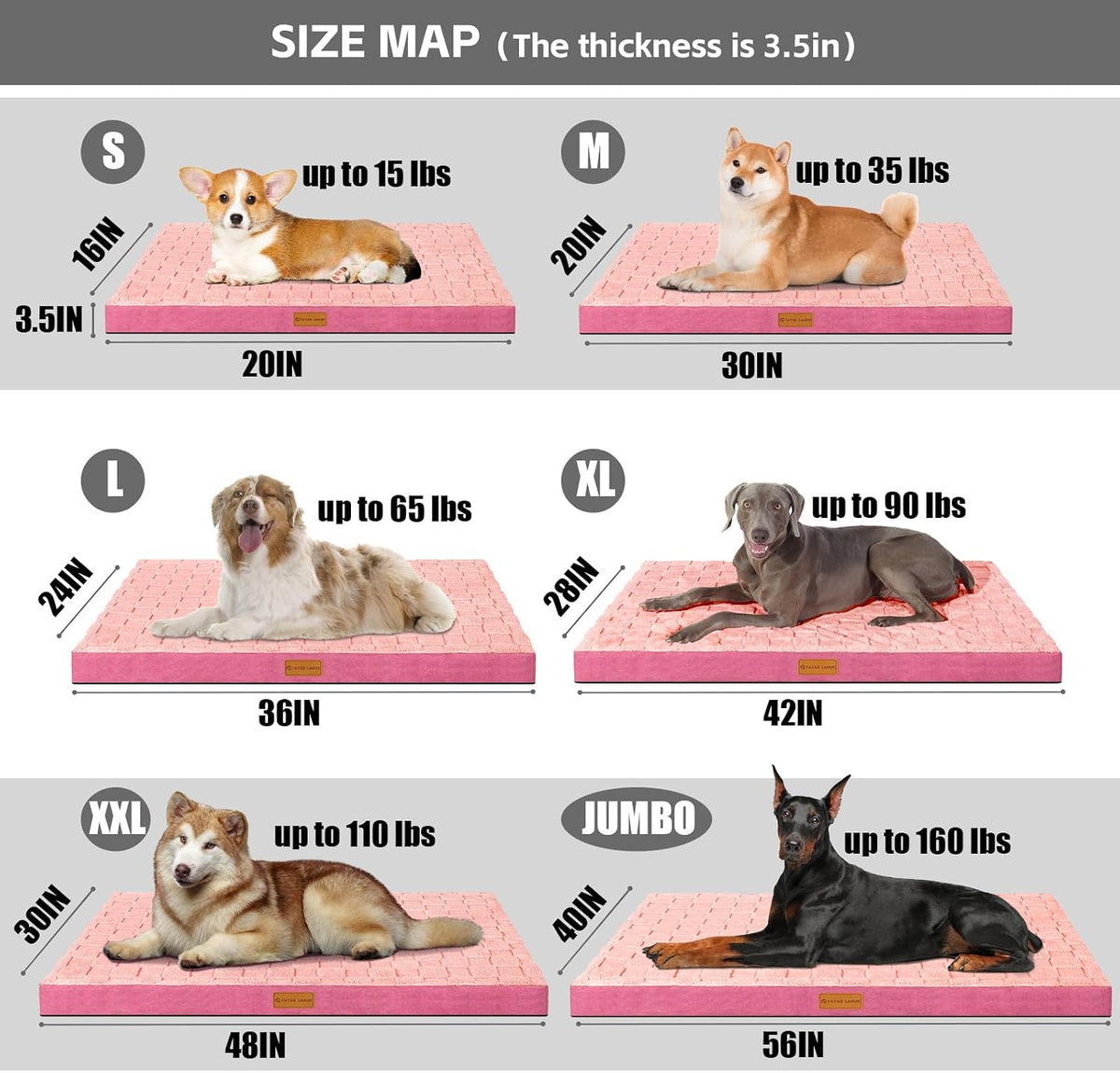 Orthopedic Large Dog Bed Washable Pet Crate Mat 36''X24'' Black