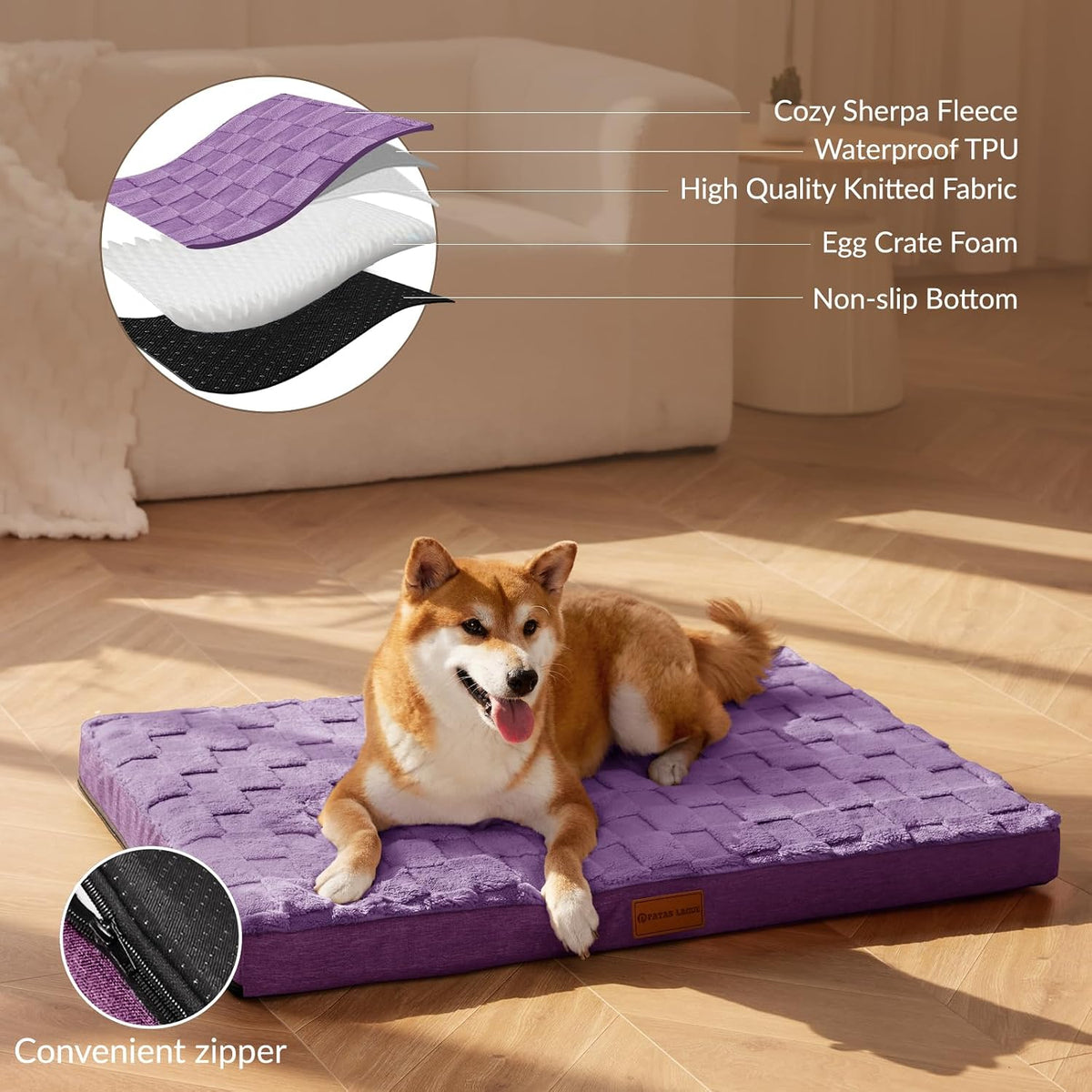 Orthopedic Large Dog Bed Washable Pet Crate Mat 36''X24'' Black