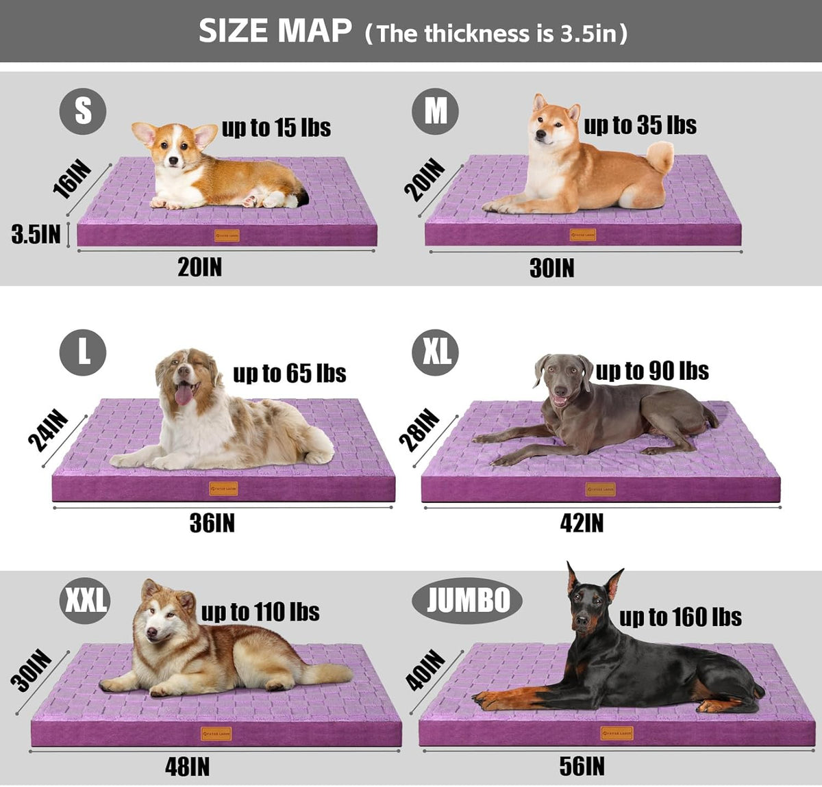 Orthopedic Large Dog Bed Washable Pet Crate Mat 36''X24'' Black
