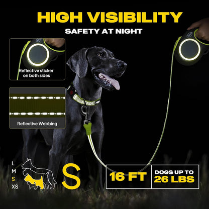 Retractable Dog Leash, 16 ft Dog Walking Leash for Small Dogs up to 26 lbs, 360° Tangle Free, Black