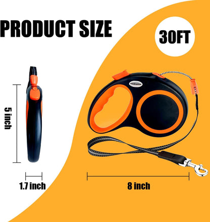 Retractable Dog Leash Automatic Telescopic Tractor Dog Tape, 30 FT Dog Walking Leash for Medium Large Dogs up to 77 lbs with Non-Slip Handle,Night Reflection,Heavy Duty No Tangle