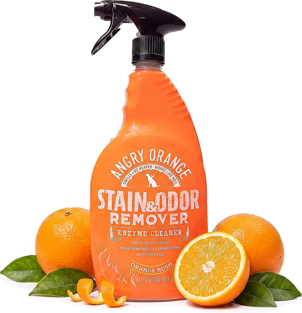 Stain & Odor Remover - 32oz Pet Urine Enzyme Cleaner - Enzymatic Dog & Cat Pee Destroyer and Odor Eliminator - NEW Orange Rush Scent Cleaning Solution for Home