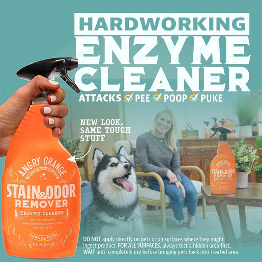 Stain & Odor Remover - 32oz Pet Urine Enzyme Cleaner - Enzymatic Dog & Cat Pee Destroyer and Odor Eliminator - NEW Orange Rush Scent Cleaning Solution for Home