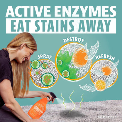 Stain & Odor Remover - 32oz Pet Urine Enzyme Cleaner - Enzymatic Dog & Cat Pee Destroyer and Odor Eliminator - NEW Orange Rush Scent Cleaning Solution for Home
