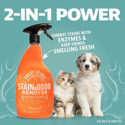Stain & Odor Remover - 32oz Pet Urine Enzyme Cleaner - Enzymatic Dog & Cat Pee Destroyer and Odor Eliminator - NEW Orange Rush Scent Cleaning Solution for Home