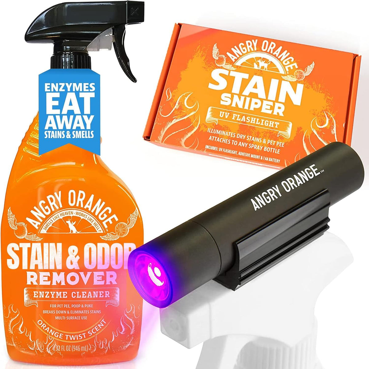 Stain & Odor Remover - 32oz Pet Urine Enzyme Cleaner - Enzymatic Dog & Cat Pee Destroyer and Odor Eliminator - NEW Orange Rush Scent Cleaning Solution for Home