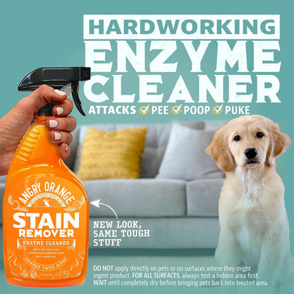 Stain & Odor Remover - 32oz Pet Urine Enzyme Cleaner - Enzymatic Dog & Cat Pee Destroyer and Odor Eliminator - NEW Orange Rush Scent Cleaning Solution for Home