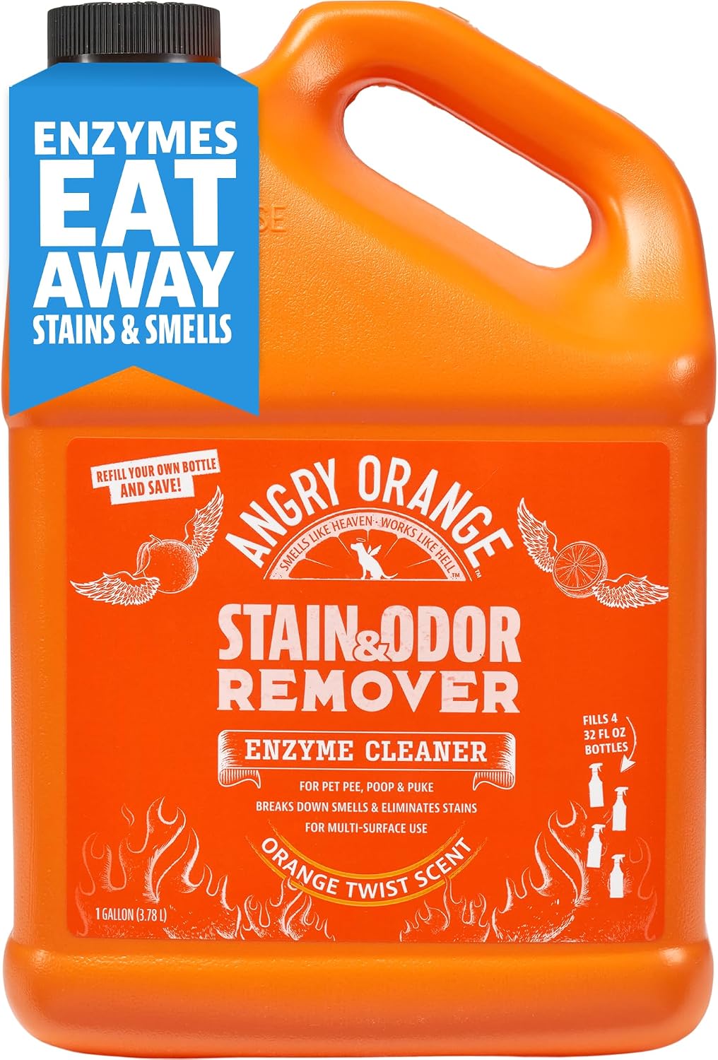 Stain & Odor Remover - 32oz Pet Urine Enzyme Cleaner - Enzymatic Dog & Cat Pee Destroyer and Odor Eliminator - NEW Orange Rush Scent Cleaning Solution for Home