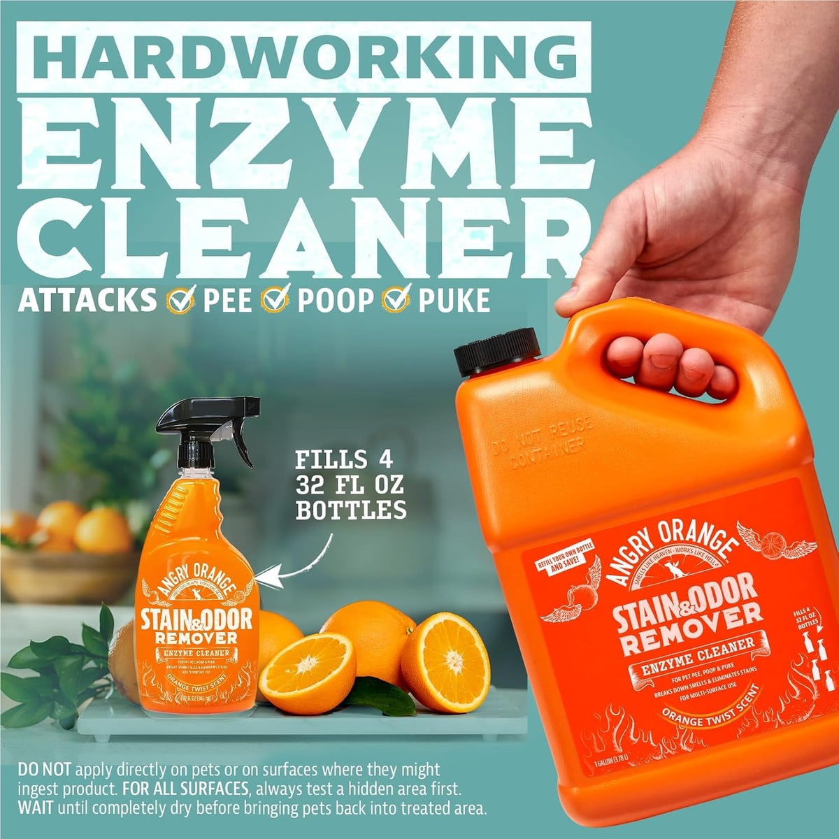 Stain & Odor Remover - 32oz Pet Urine Enzyme Cleaner - Enzymatic Dog & Cat Pee Destroyer and Odor Eliminator - NEW Orange Rush Scent Cleaning Solution for Home