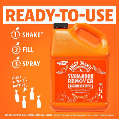 Stain & Odor Remover - 32oz Pet Urine Enzyme Cleaner - Enzymatic Dog & Cat Pee Destroyer and Odor Eliminator - NEW Orange Rush Scent Cleaning Solution for Home