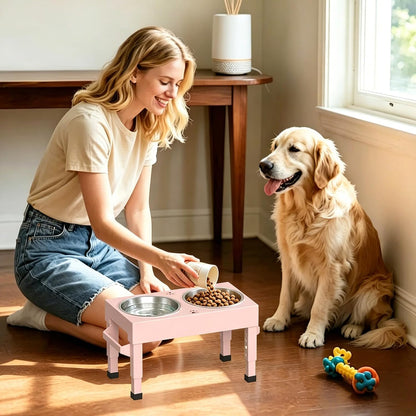 Elevated Dog Bowls Stand Large Breed, Height Adjustable Raised Dog Bowls Holder with 2 Stainless Steel Food Bowls for Small, Medium and Large Canine，Black