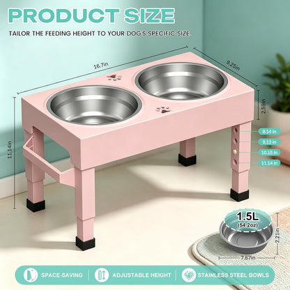 Elevated Dog Bowls Stand Large Breed, Height Adjustable Raised Dog Bowls Holder with 2 Stainless Steel Food Bowls for Small, Medium and Large Canine，Black