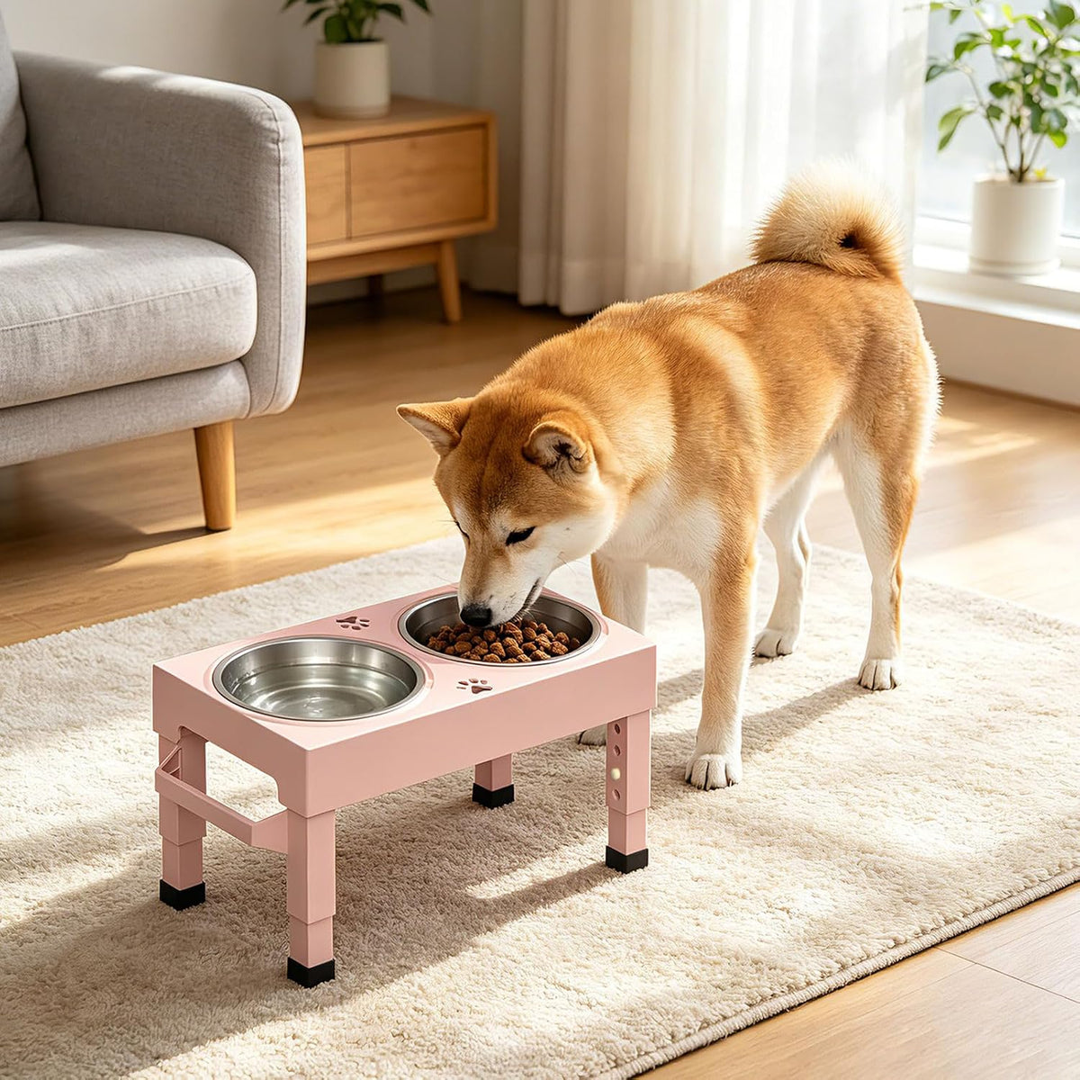 Elevated Dog Bowls Stand Large Breed, Height Adjustable Raised Dog Bowls Holder with 2 Stainless Steel Food Bowls for Small, Medium and Large Canine，Black