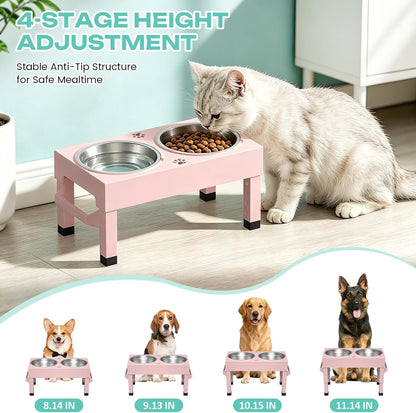Elevated Dog Bowls Stand Large Breed, Height Adjustable Raised Dog Bowls Holder with 2 Stainless Steel Food Bowls for Small, Medium and Large Canine，Black