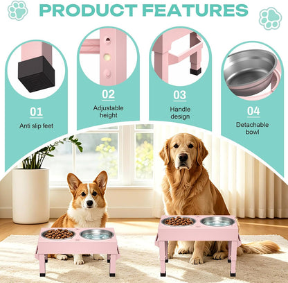 Elevated Dog Bowls Stand Large Breed, Height Adjustable Raised Dog Bowls Holder with 2 Stainless Steel Food Bowls for Small, Medium and Large Canine，Black