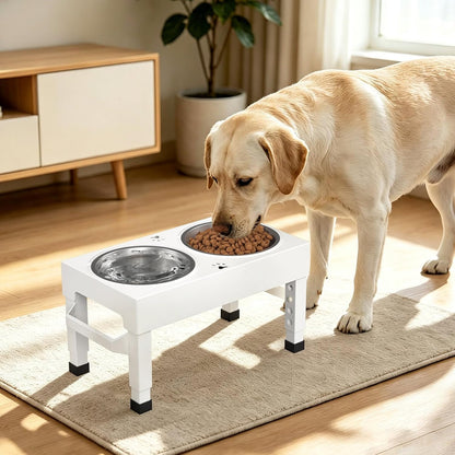 Elevated Dog Bowls Stand Large Breed, Height Adjustable Raised Dog Bowls Holder with 2 Stainless Steel Food Bowls for Small, Medium and Large Canine，Black