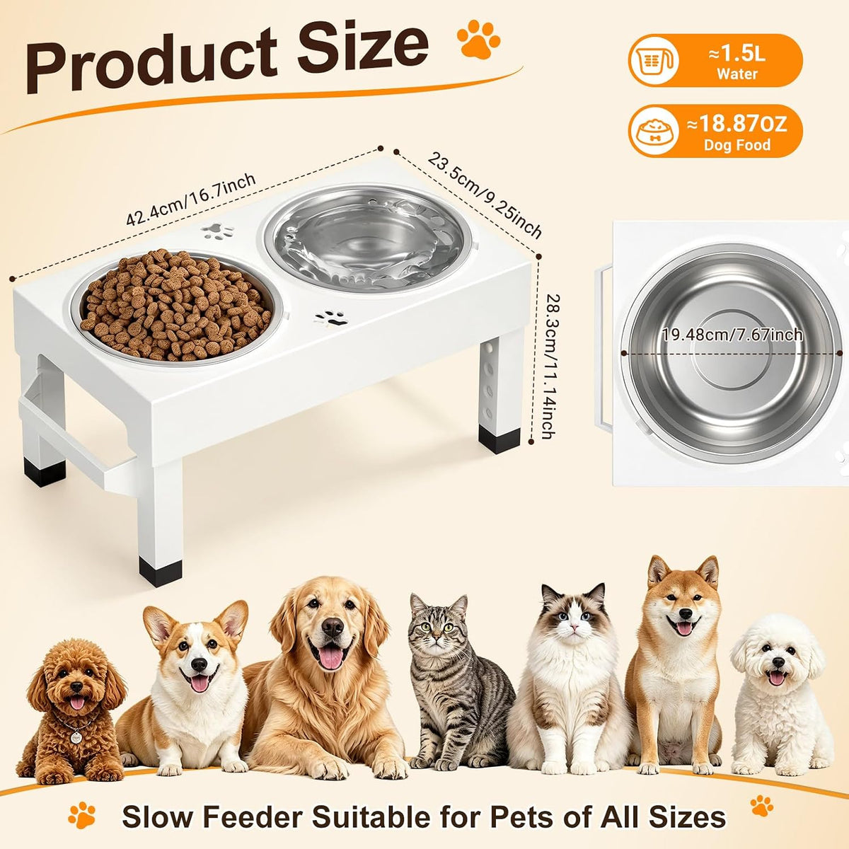 Elevated Dog Bowls Stand Large Breed, Height Adjustable Raised Dog Bowls Holder with 2 Stainless Steel Food Bowls for Small, Medium and Large Canine，Black