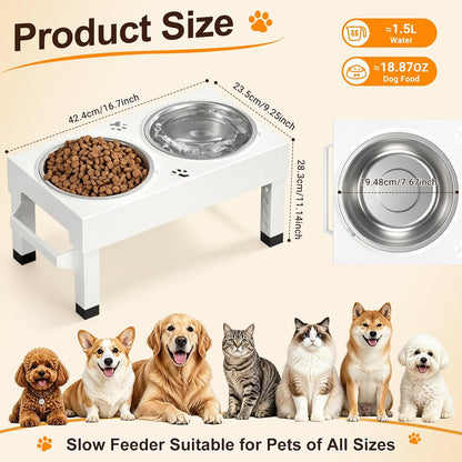 Elevated Dog Bowls Stand Large Breed, Height Adjustable Raised Dog Bowls Holder with 2 Stainless Steel Food Bowls for Small, Medium and Large Canine，Black