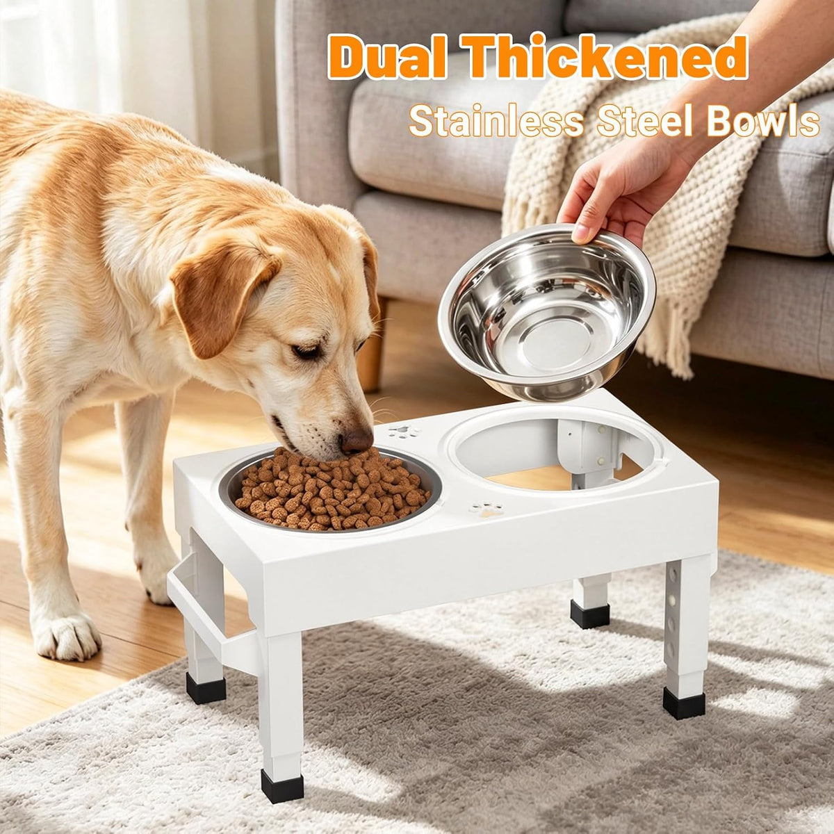 Elevated Dog Bowls Stand Large Breed, Height Adjustable Raised Dog Bowls Holder with 2 Stainless Steel Food Bowls for Small, Medium and Large Canine，Black