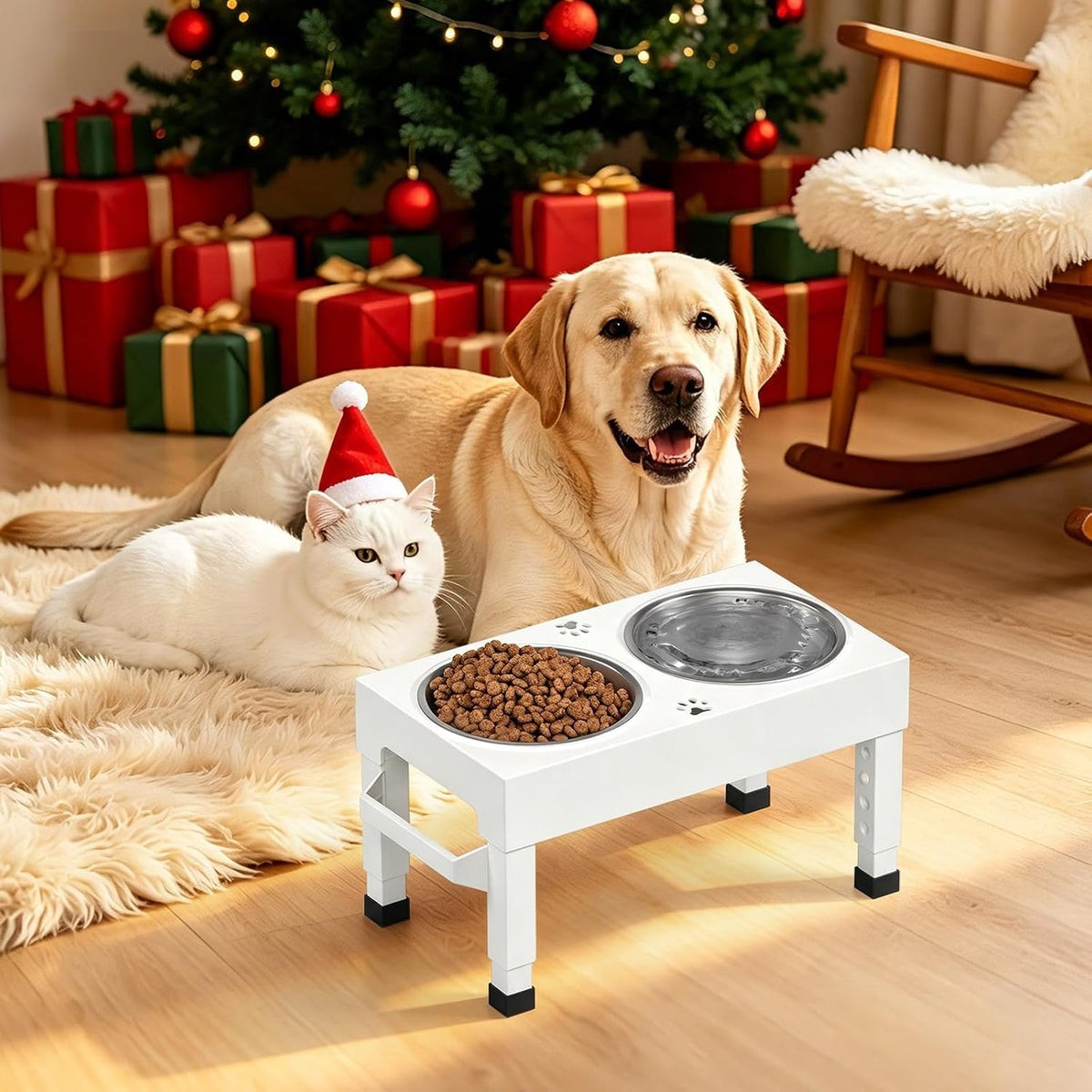 Elevated Dog Bowls Stand Large Breed, Height Adjustable Raised Dog Bowls Holder with 2 Stainless Steel Food Bowls for Small, Medium and Large Canine，Black