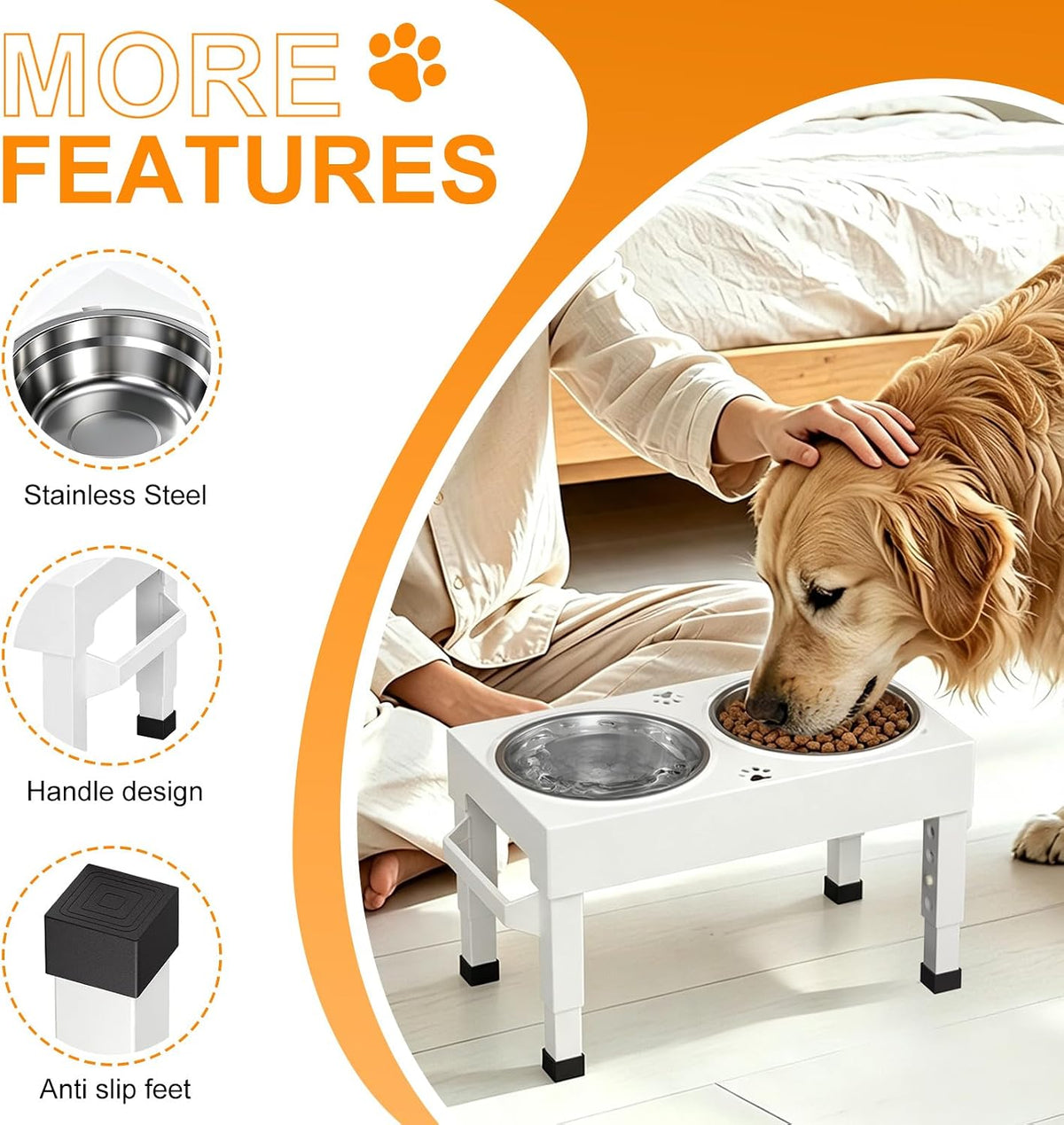 Elevated Dog Bowls Stand Large Breed, Height Adjustable Raised Dog Bowls Holder with 2 Stainless Steel Food Bowls for Small, Medium and Large Canine，Black