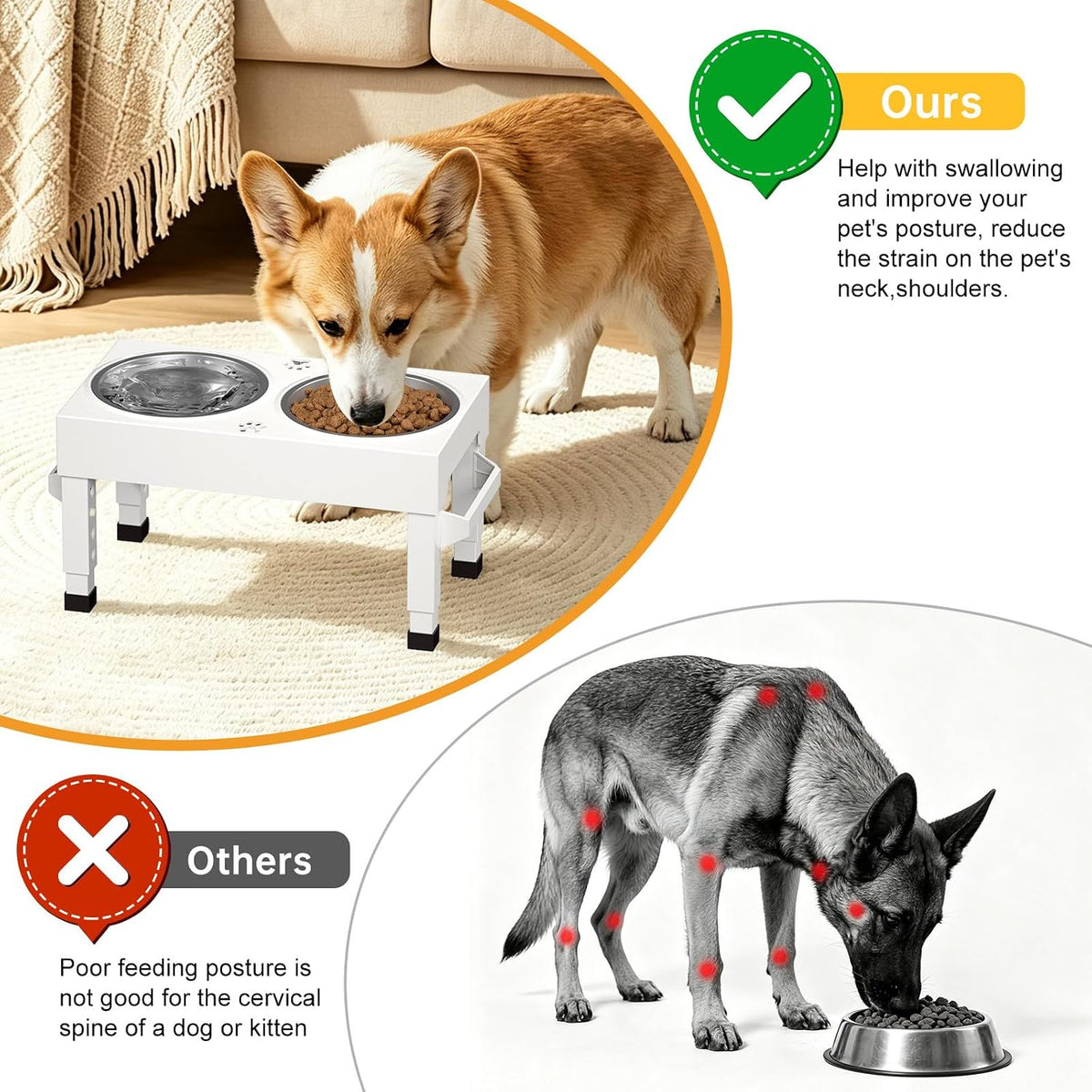 Elevated Dog Bowls Stand Large Breed, Height Adjustable Raised Dog Bowls Holder with 2 Stainless Steel Food Bowls for Small, Medium and Large Canine，Black